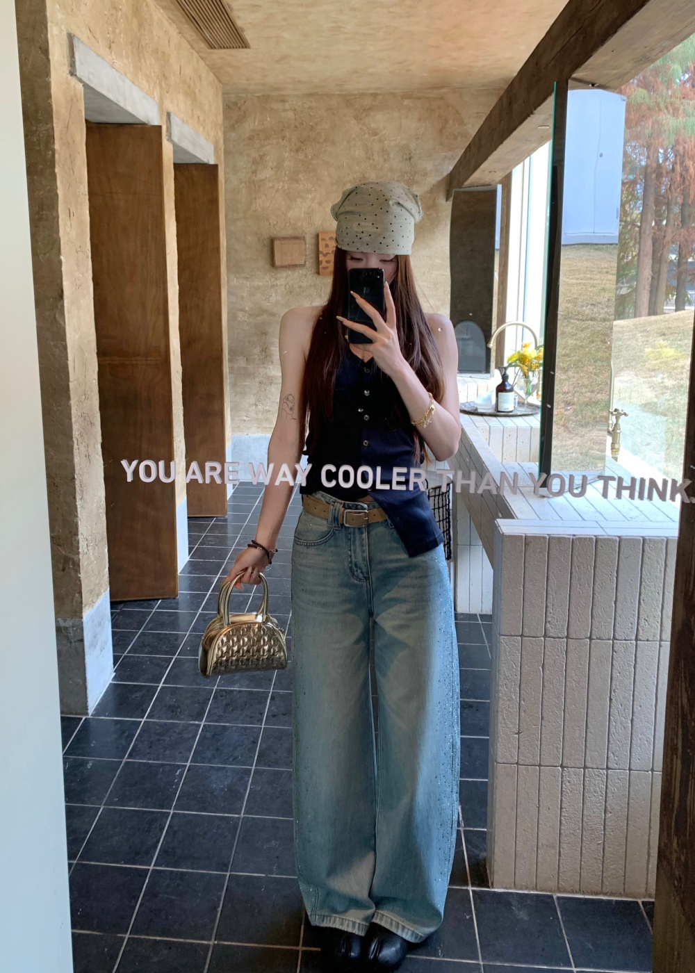 Loose light-blue long pants mopping jeans for women