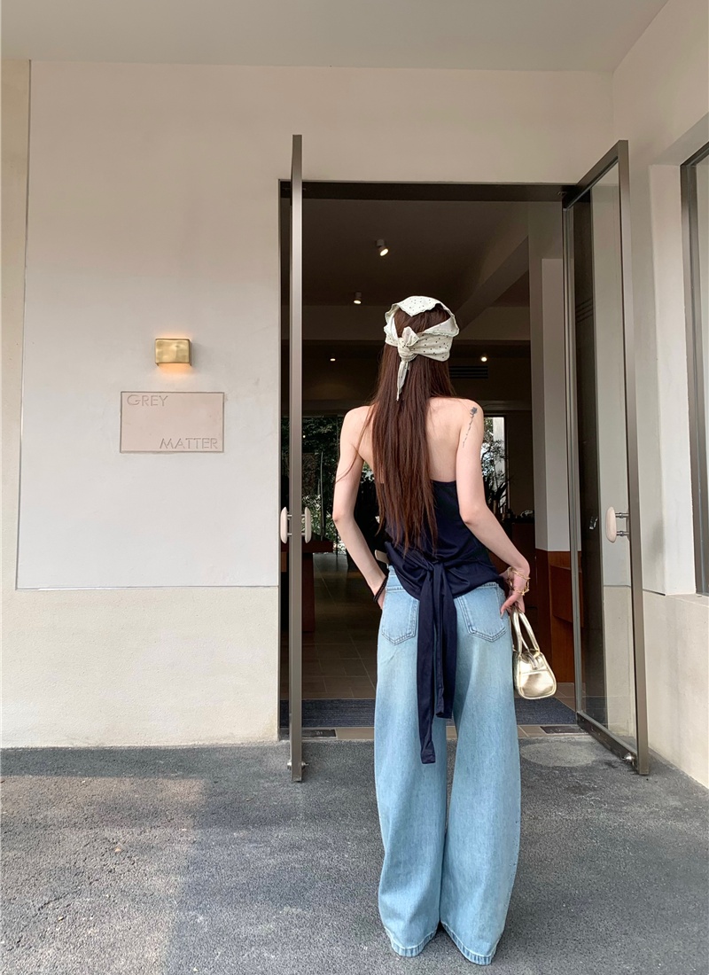 Loose light-blue long pants mopping jeans for women