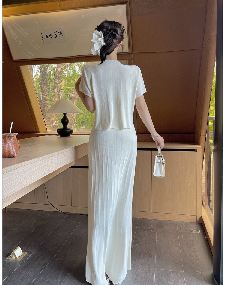 High waist V-neck tops drape skirt 2pcs set for women