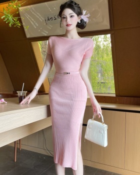 Long Korean style package hip knitted dress for women