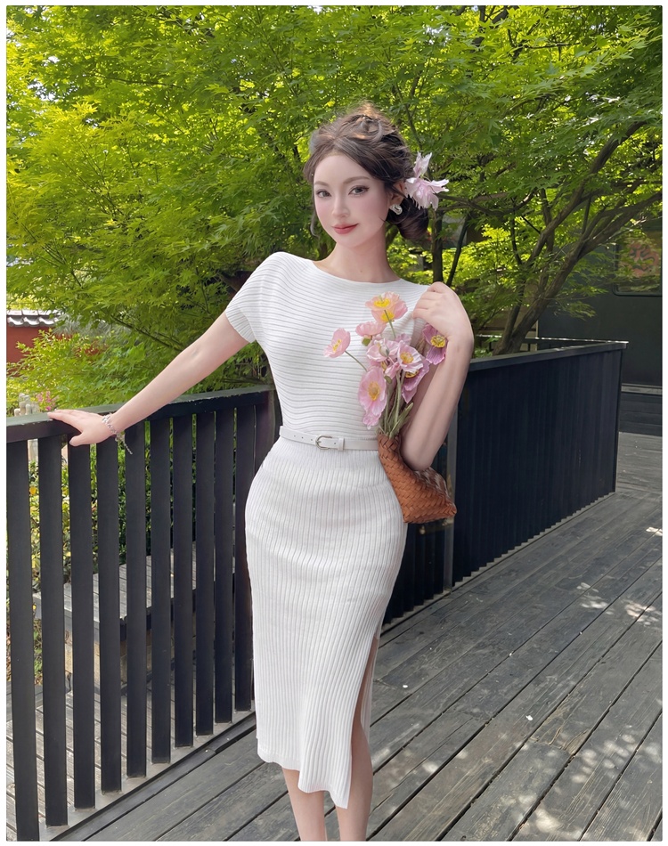 Long Korean style package hip knitted dress for women