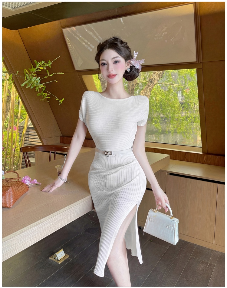 Long Korean style package hip knitted dress for women
