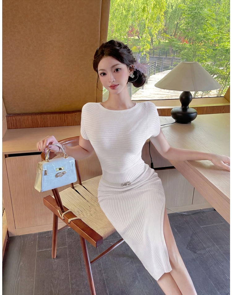 Long Korean style package hip knitted dress for women
