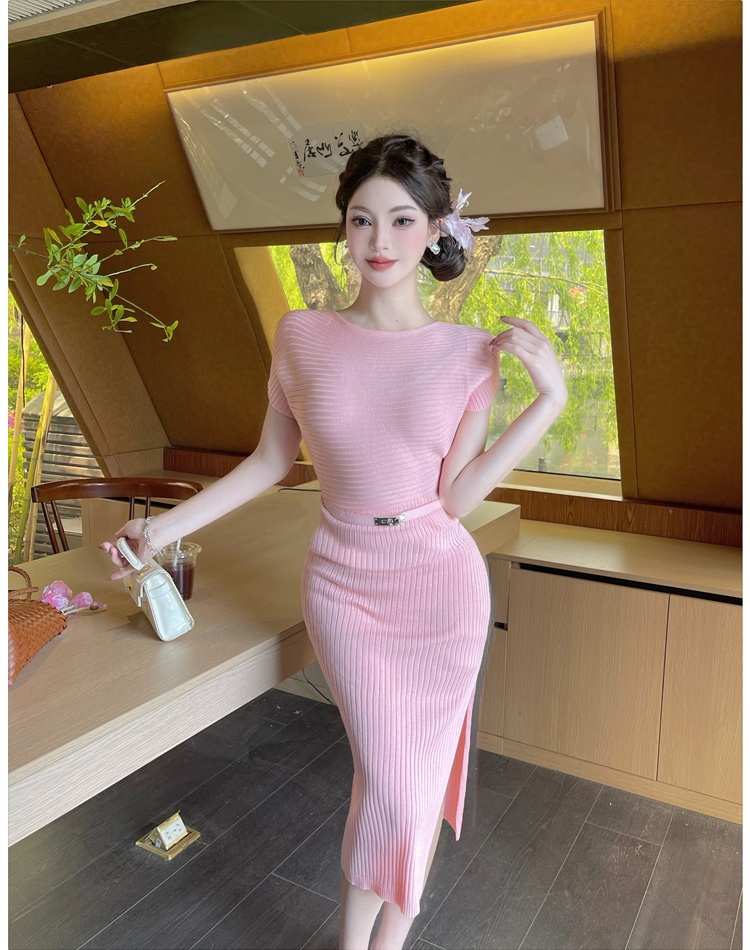 Long Korean style package hip knitted dress for women