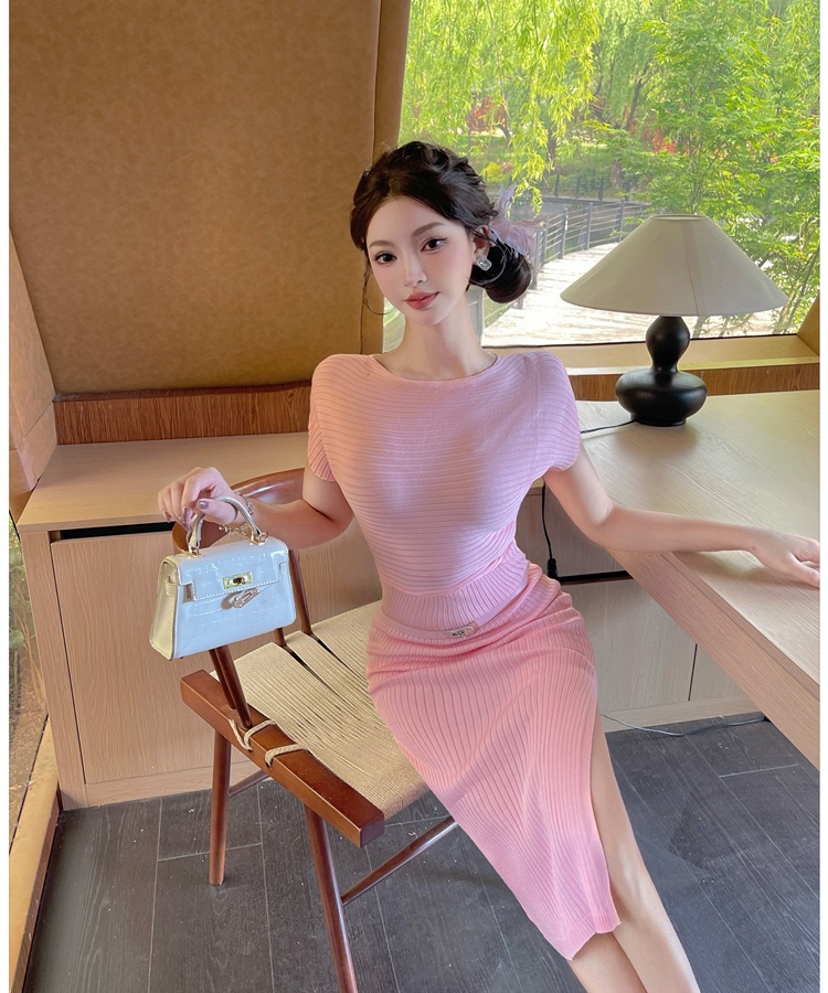 Long Korean style package hip knitted dress for women