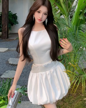 Sling slim T-back white summer dress for women