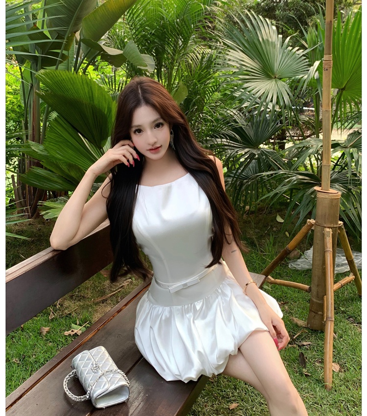 Sling slim T-back white summer dress for women