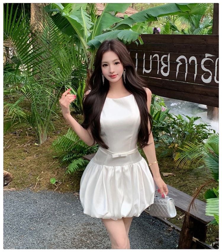 Sling slim T-back white summer dress for women