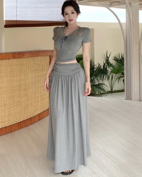 A-line lace skirt Korean style tops 2pcs set for women
