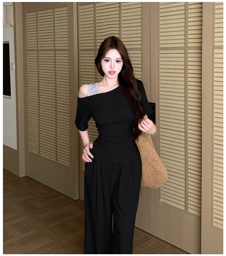 Summer tops Casual long pants 2pcs set for women