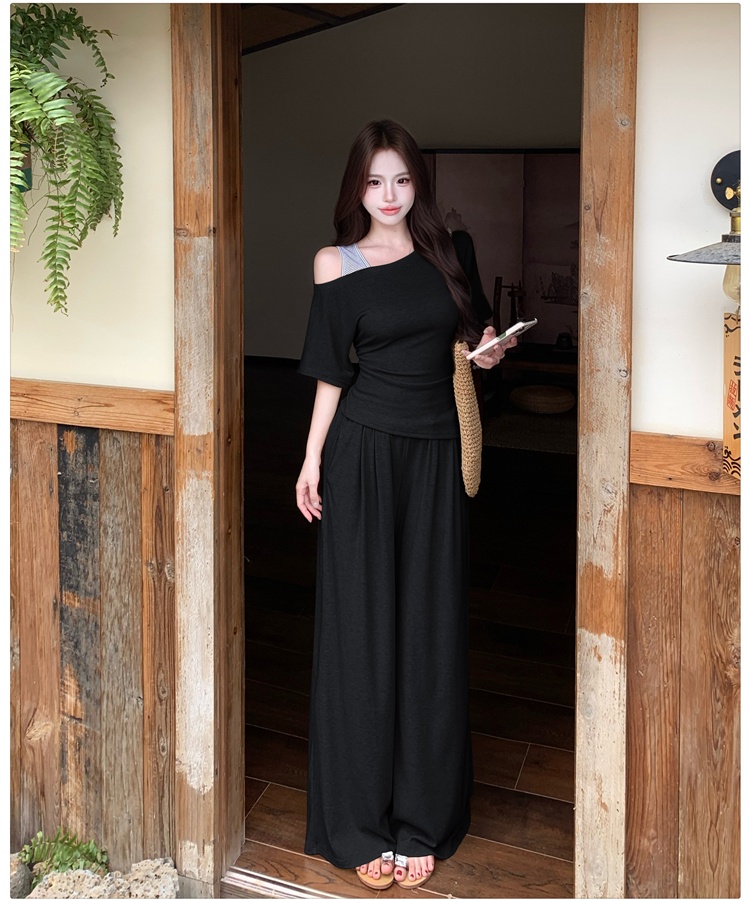 Summer tops Casual long pants 2pcs set for women