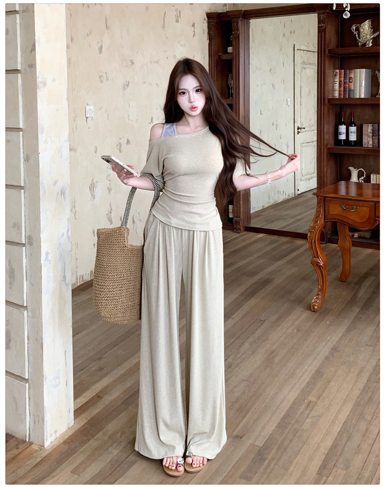 Summer tops Casual long pants 2pcs set for women