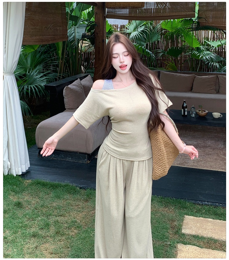 Summer tops Casual long pants 2pcs set for women