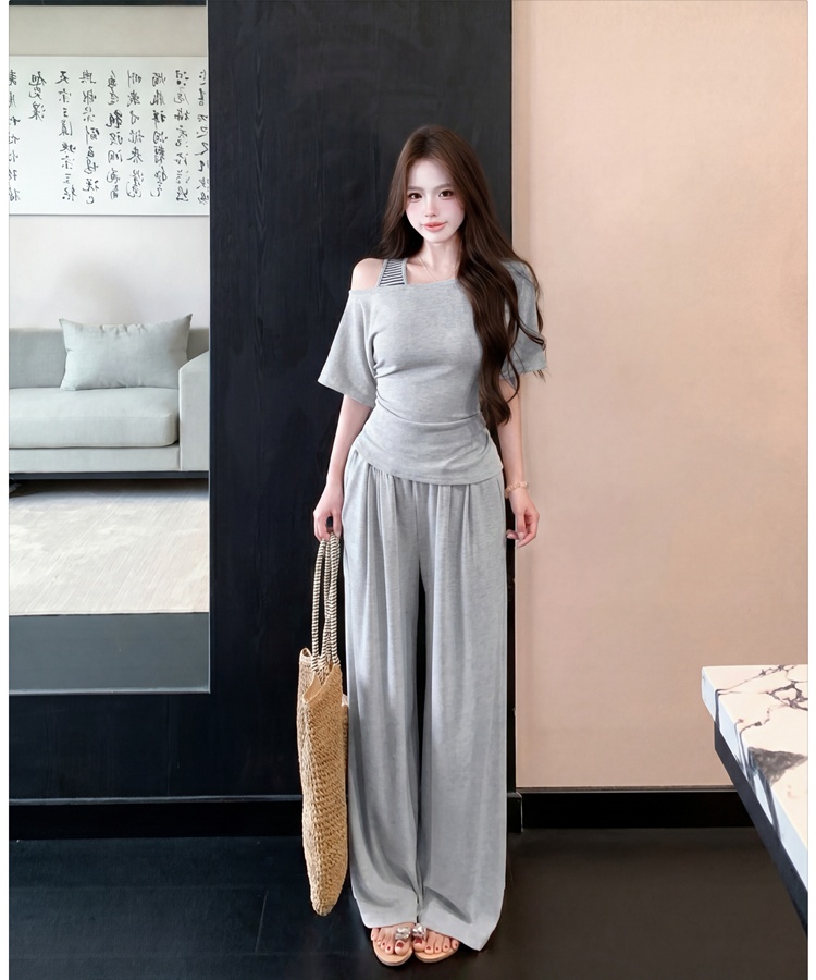 Summer tops Casual long pants 2pcs set for women