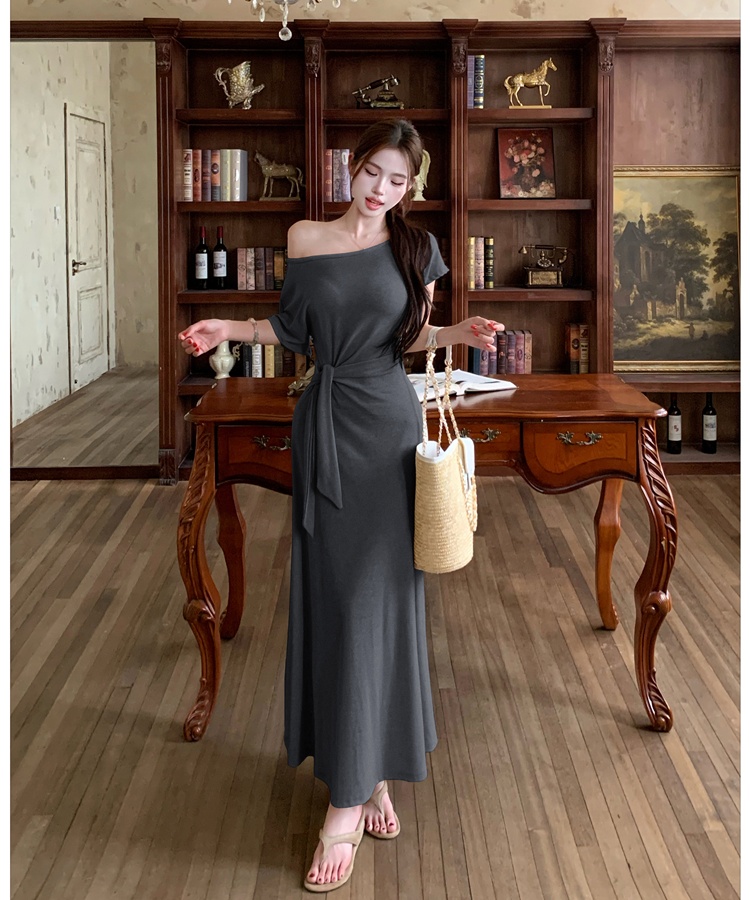 Summer pinched waist long dress slim frenum dress for women
