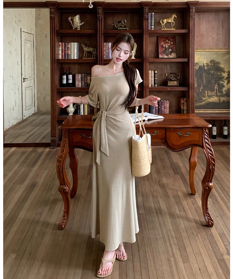 Summer pinched waist long dress slim frenum dress for women