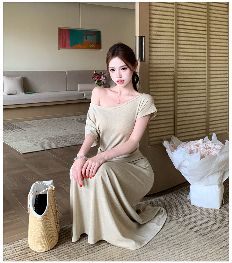 Summer pinched waist long dress slim frenum dress for women