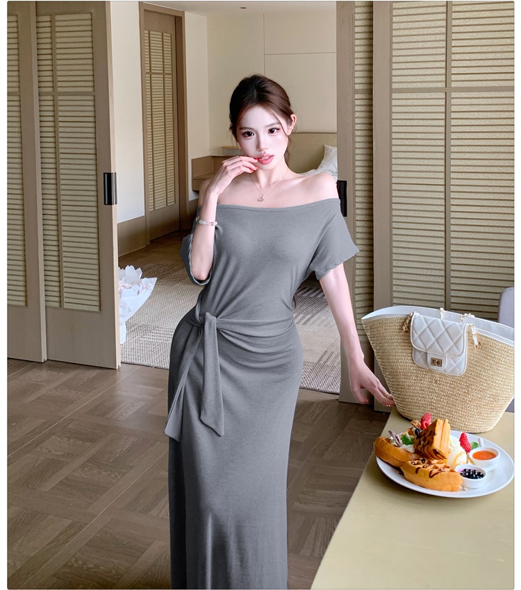 Summer pinched waist long dress slim frenum dress for women