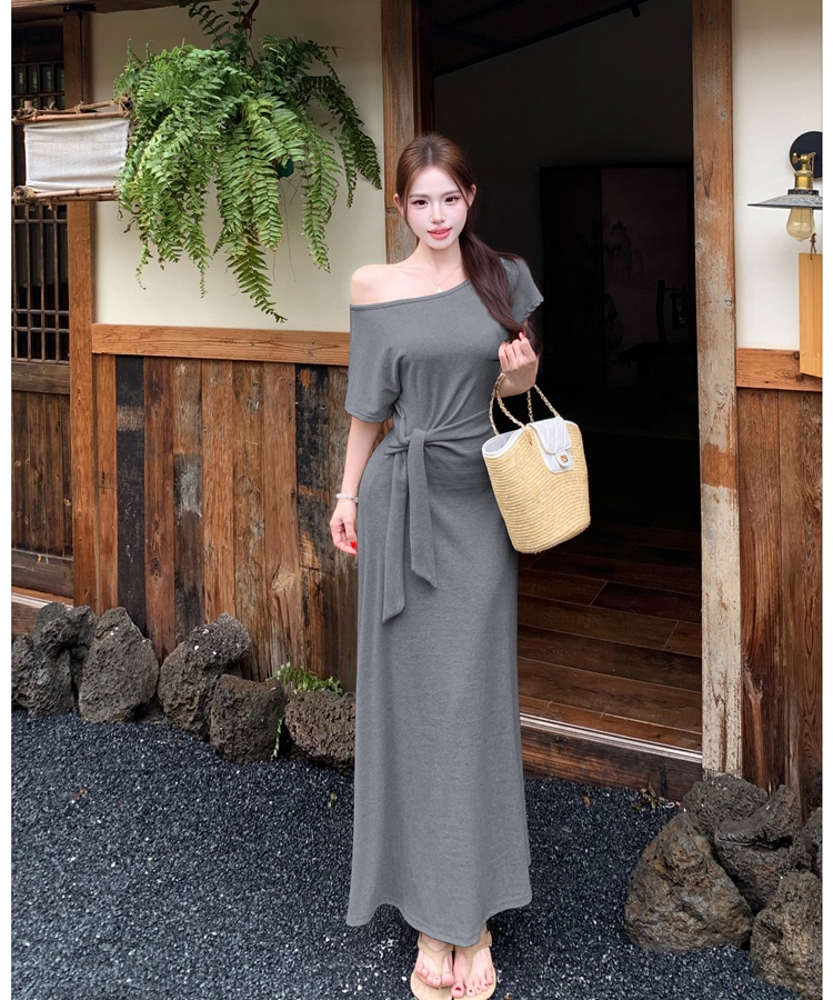 Summer pinched waist long dress slim frenum dress for women