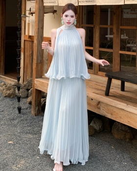 Sleeveless summer vest A-line skirt 2pcs set for women
