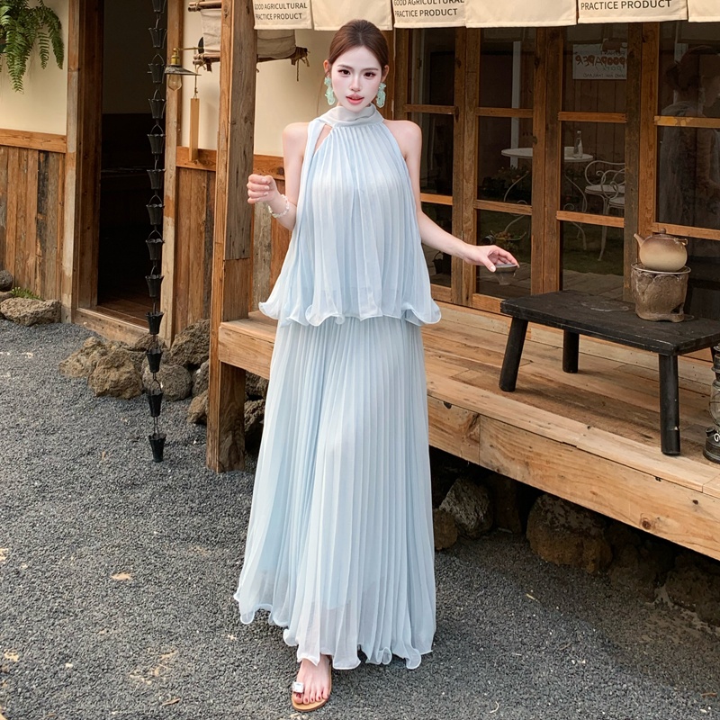 Sleeveless summer vest A-line skirt 2pcs set for women