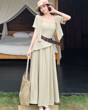 Wrapped chest skirt sling cardigan a set for women