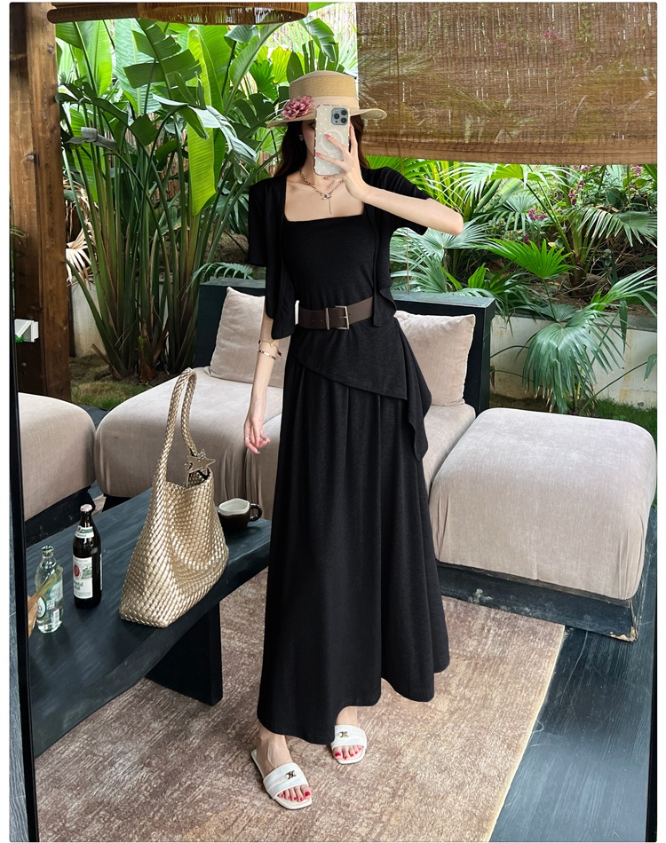 Wrapped chest skirt sling cardigan a set for women