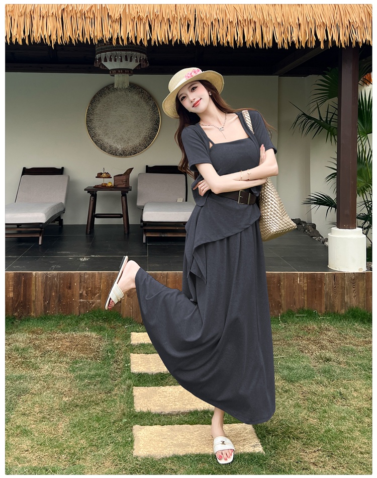 Wrapped chest skirt sling cardigan a set for women