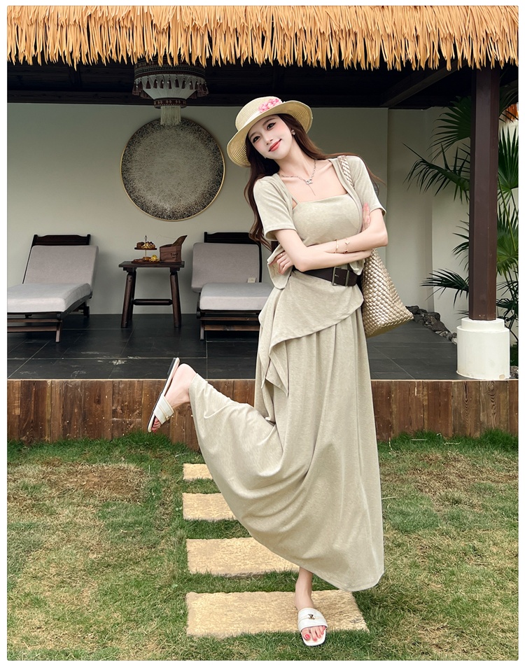 Wrapped chest skirt sling cardigan a set for women
