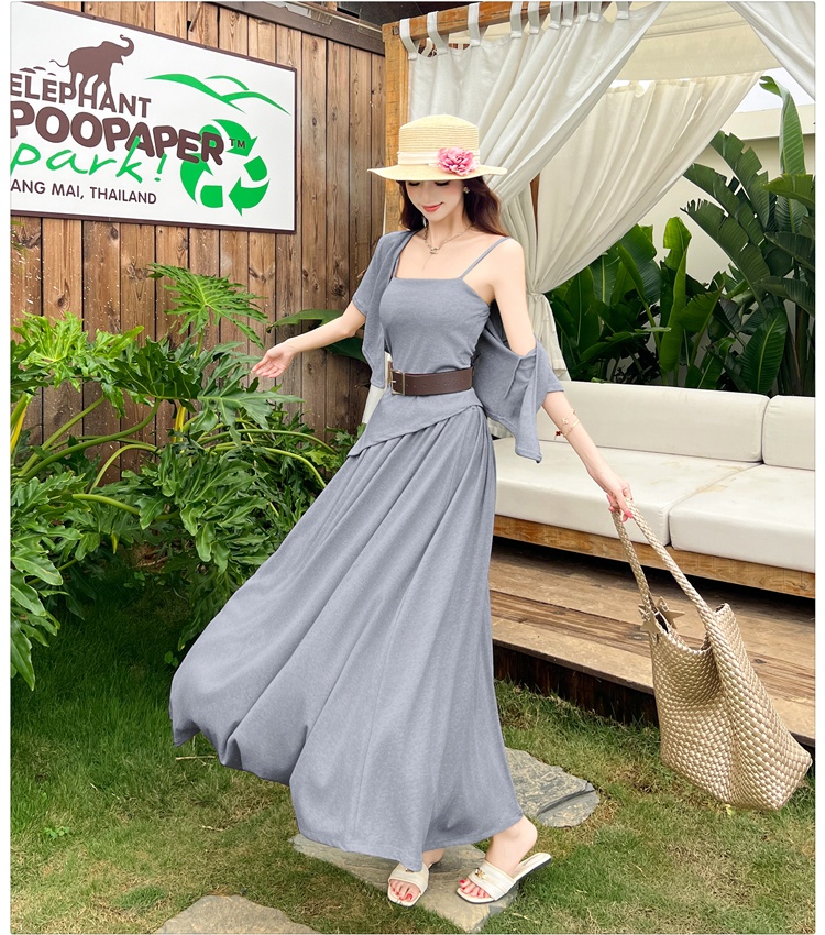 Wrapped chest skirt sling cardigan a set for women