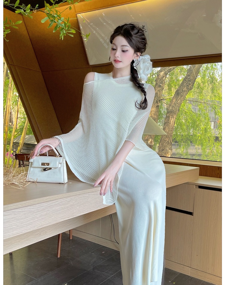 Stripe smock summer dress 2pcs set for women