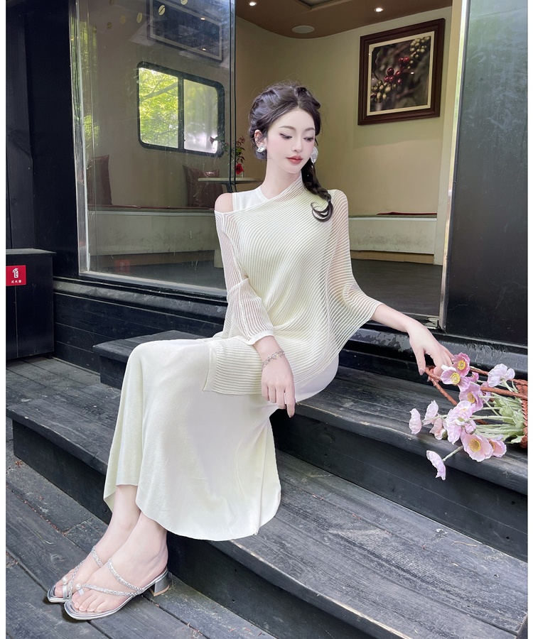 Stripe smock summer dress 2pcs set for women