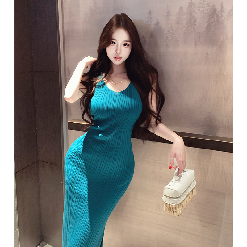 Sexy France style long dress knitted dress for women