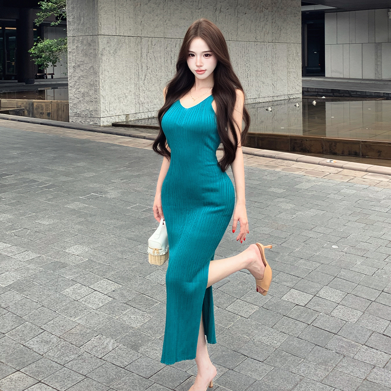 Sexy France style long dress knitted dress for women