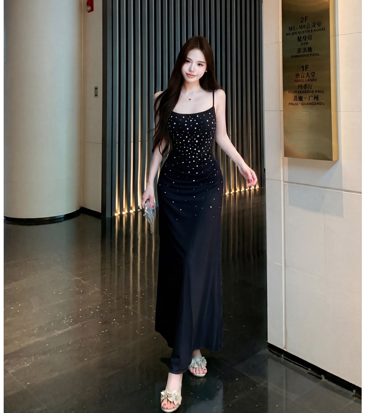 Retro temperament dress rhinestone summer long dress