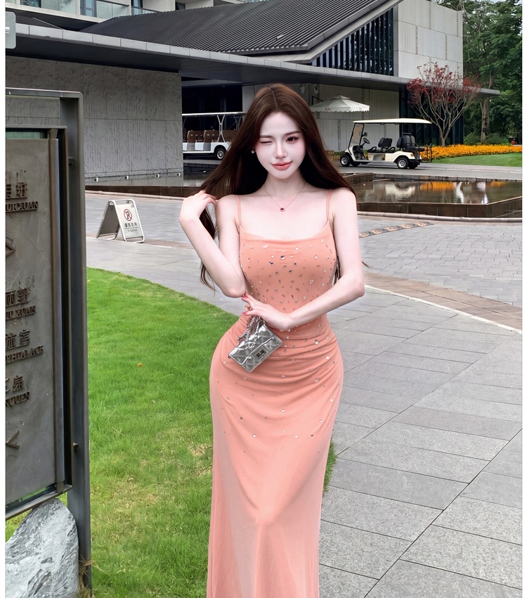 Retro temperament dress rhinestone summer long dress