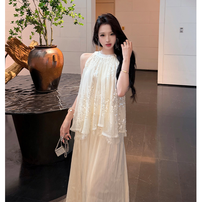Temperament tops vacation skirt 2pcs set for women