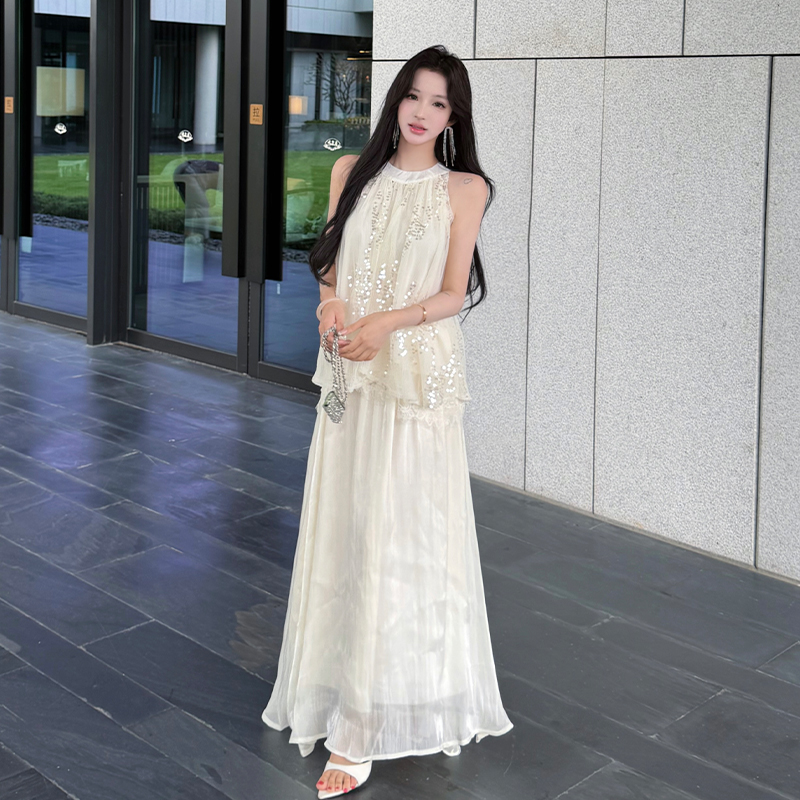 Temperament tops vacation skirt 2pcs set for women