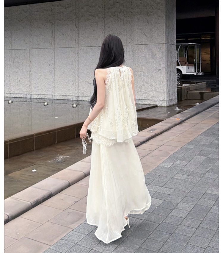Temperament tops vacation skirt 2pcs set for women