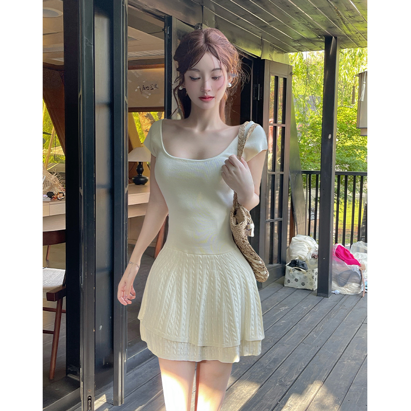 Summer T-back lotus leaf edges dress for women