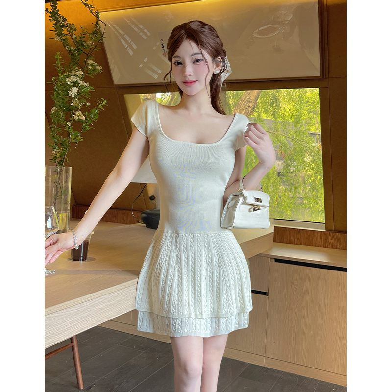 Summer T-back lotus leaf edges dress for women