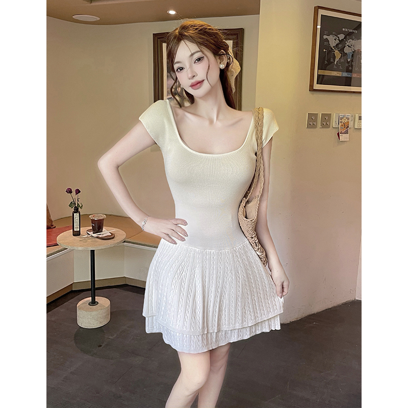 Summer T-back lotus leaf edges dress for women