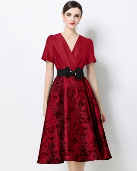 Jacquard pinched waist formal dress elegant dress