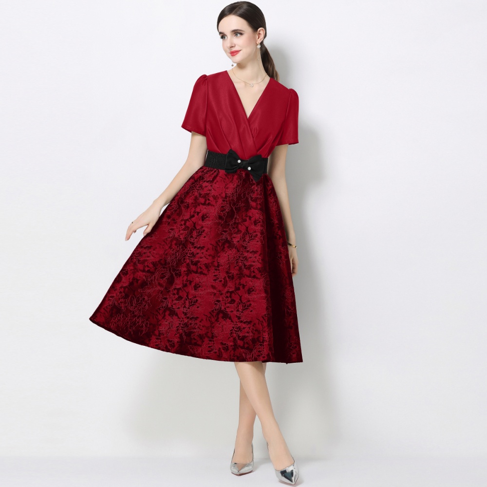 Jacquard pinched waist formal dress elegant dress