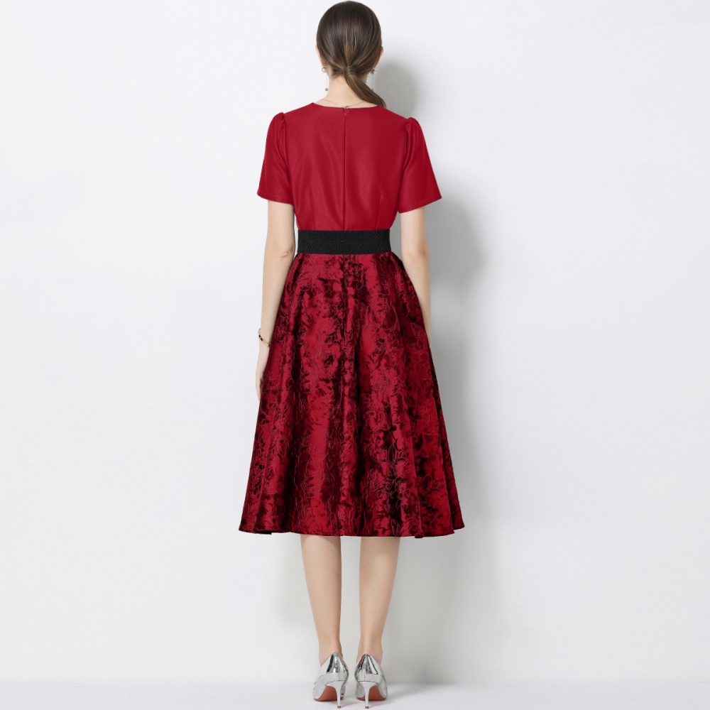 Jacquard pinched waist formal dress elegant dress