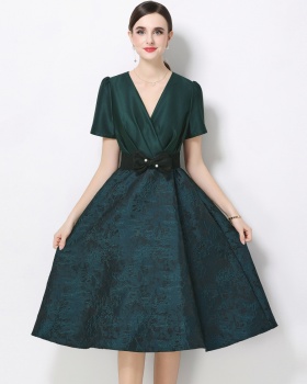 Elegant slim dress short sleeve pinched waist formal dress