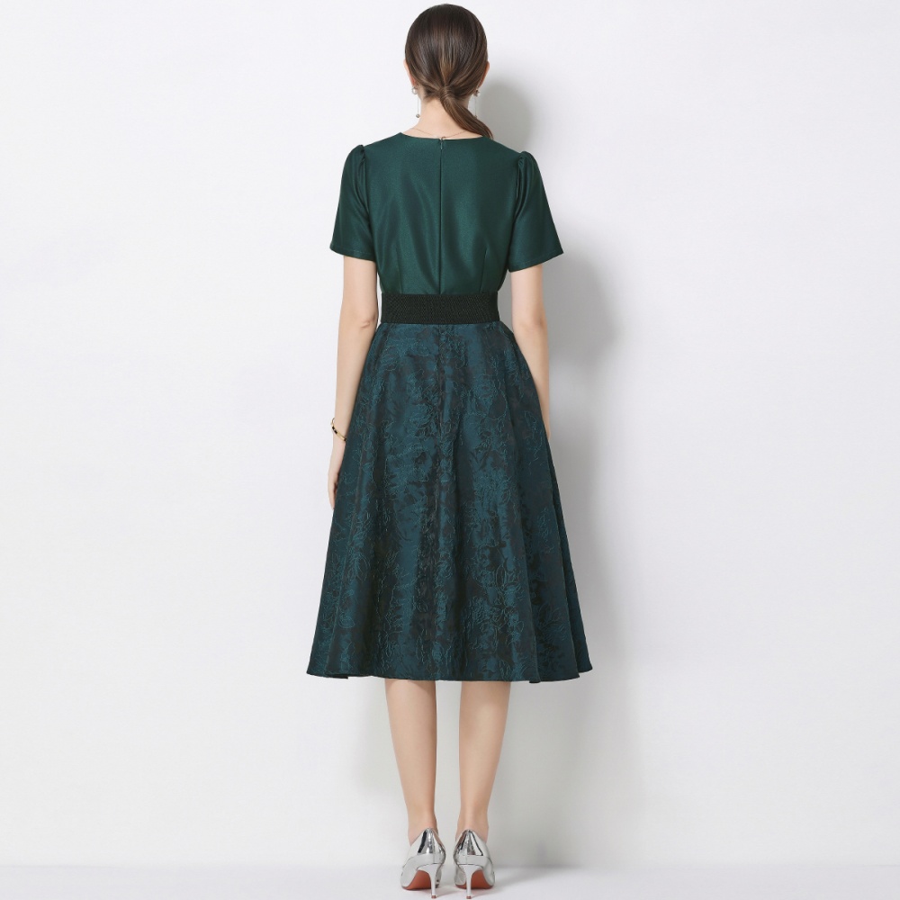 Elegant slim dress short sleeve pinched waist formal dress