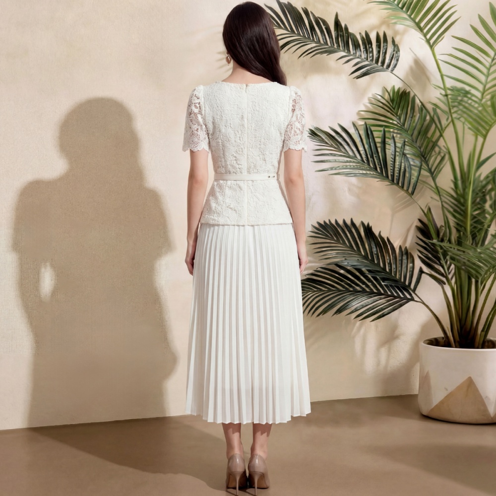 Long pleated France style rhinestone dress