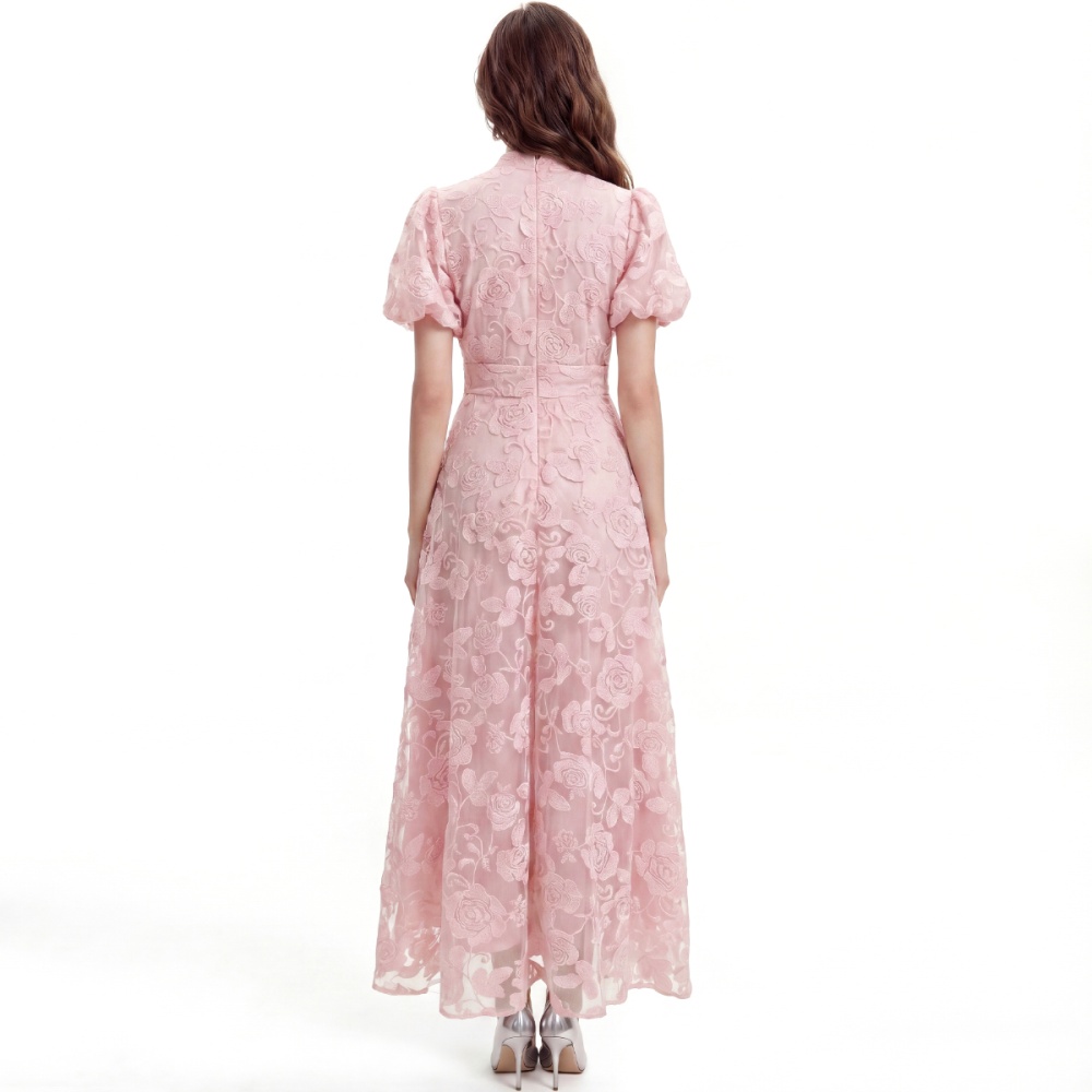Lace A-line cstand collar short sleeve France style dress