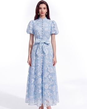 Lace A-line cstand collar tender slim dress
